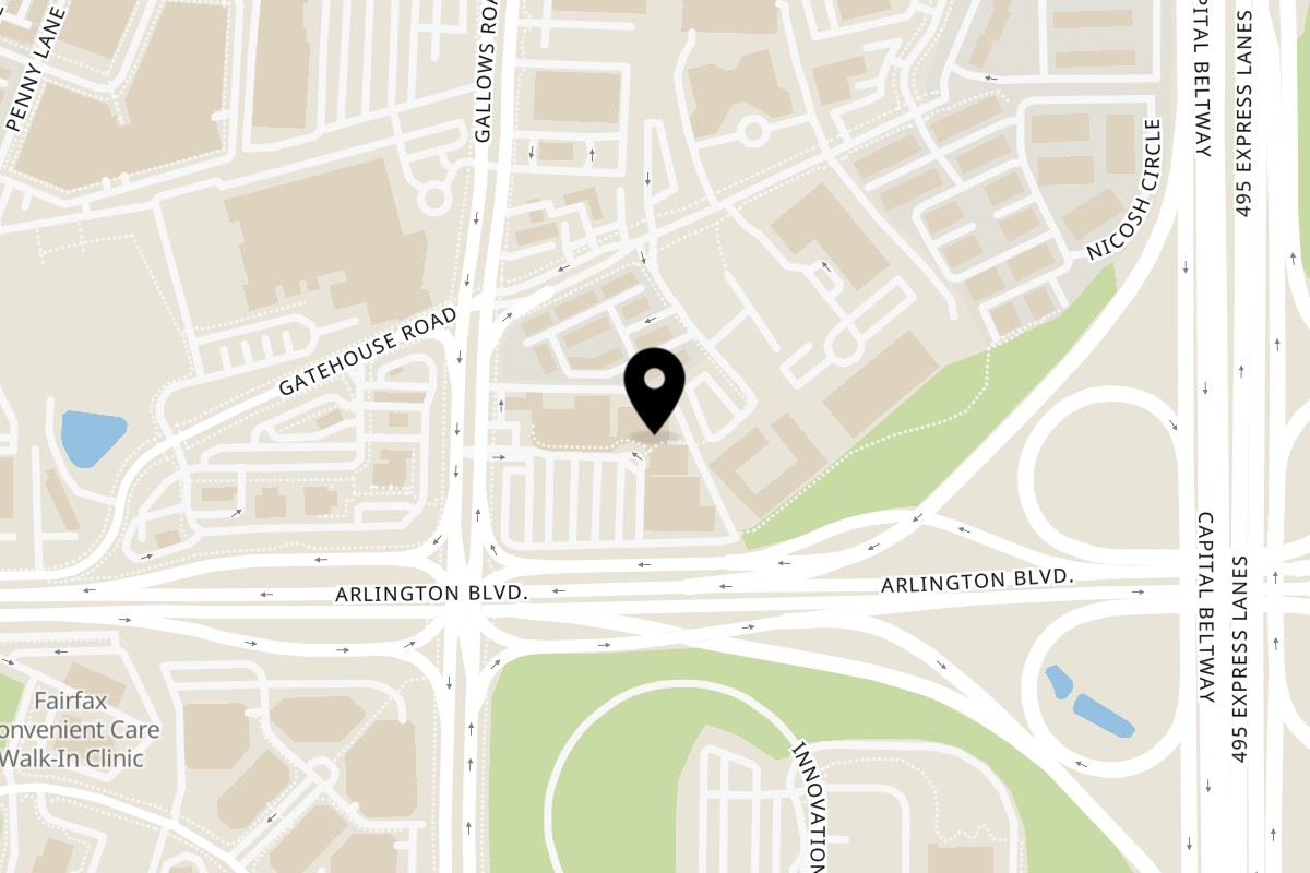 Map showing the location of Elephant Jumps Thai Restaurant on 8110 Arlington Blvd in Falls Church